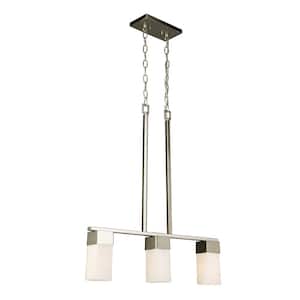 Ciara Springs 24 in. W x 27.9 in. H 3-Light Brushed Nickel Linear Mutli Pendant Light with Frosted Glass Shades