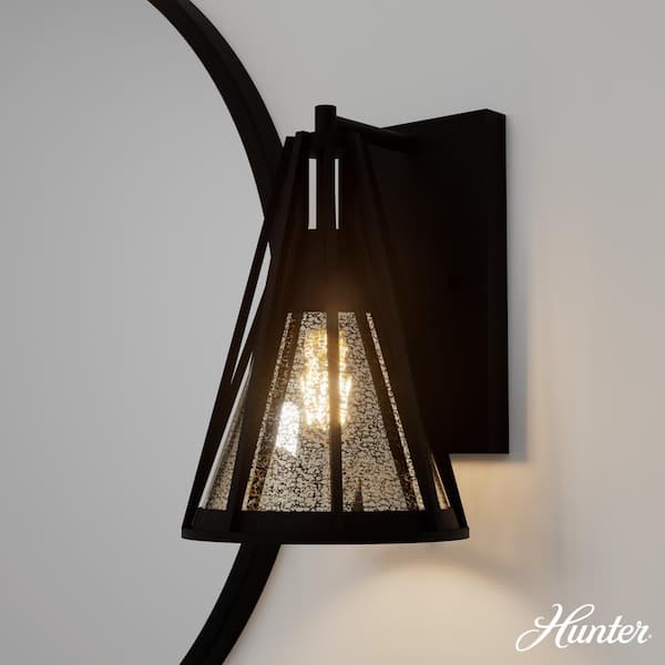 Hunter Rafner 1-Light Natural Iron Wall Sconce with Mercury Glass Shade