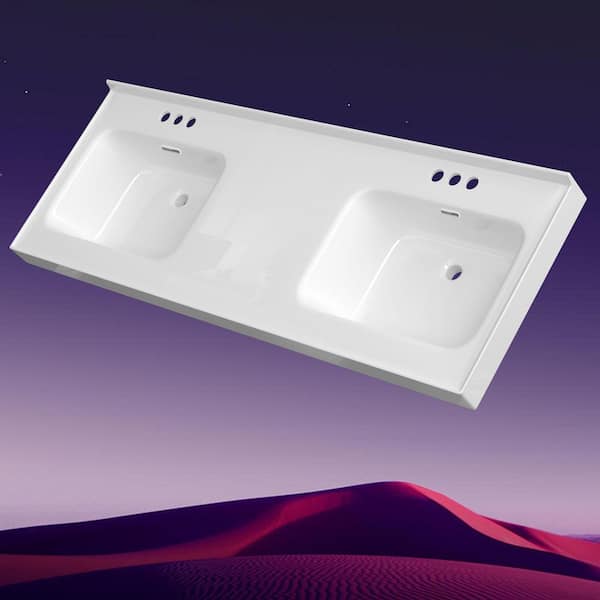Zeafive 61 in. W x 22 in. D Solid Surface White Rectangular Double