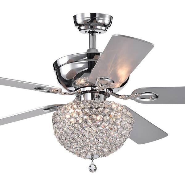 Warehouse of Tiffany Swarna 52 in. Indoor Chrome Remote Controlled Ceiling Fan with Light Kit