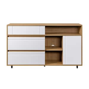 Coastal Oak/Solid White Wood Modern Sideboard with Open and Closed Storage