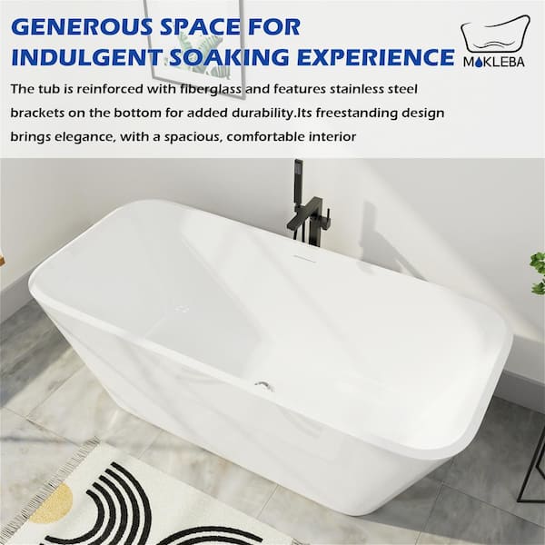 59 in Contemporary Design Flat Bottom Freestanding Bathtub cUPC Certified Soaking Tub in White