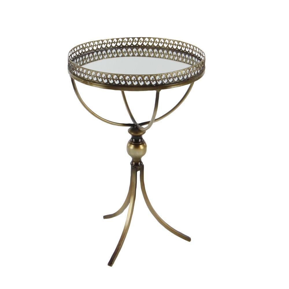 Gold Brass Round Metal and Glass Accent Table