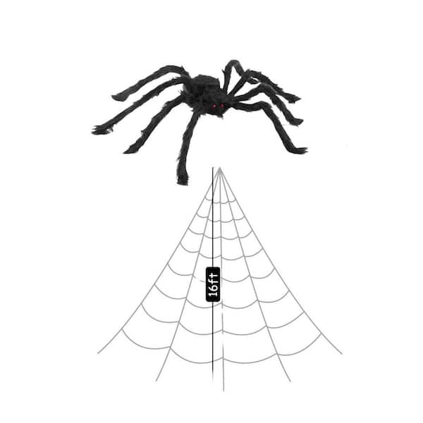 16.4 ft. Purple Spider Web Lights with 60 in. Giant Spider and Stretch Cobweb 8 Modes for Outdoor Yard Decor (1-Pack)