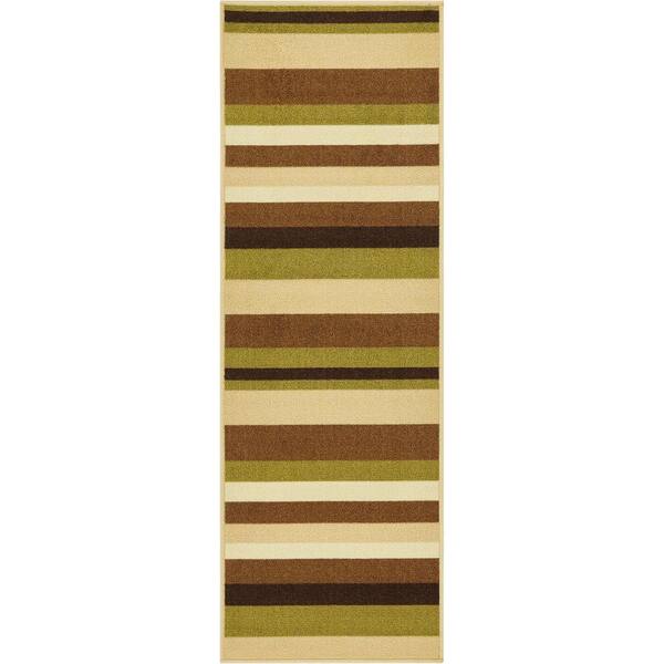 Well Woven Kings Court Uni Stripes Green 2 ft. x 7 ft. Modern Geometric Runner Rug