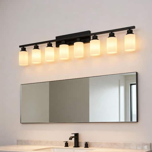 52.17 in. 8-Light Matte Black Bathroom Vanity Light with Clear Glass Shades, Modern Wall Fixture for Bedroom(No Bulbs)