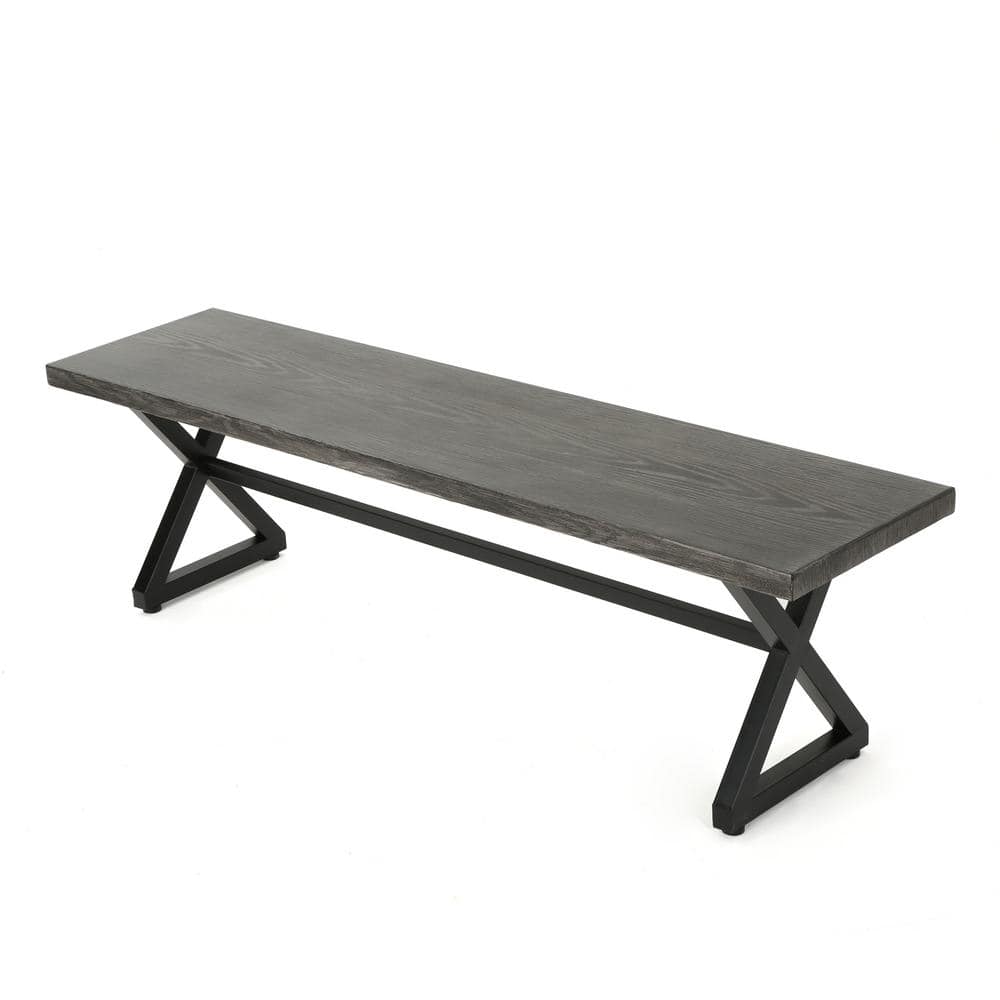Grey Plus Black Aluminum Outdoor Bench Ottoman with Steel Frame