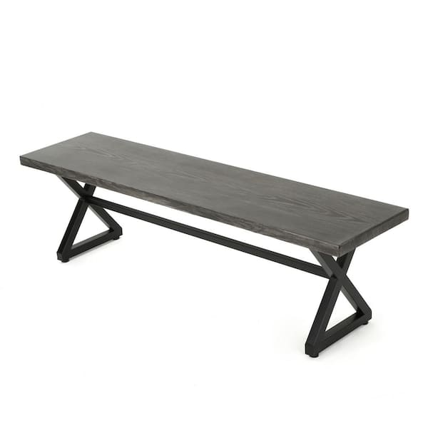 Unbranded Grey Plus Black Aluminum Outdoor Bench Ottoman with Steel Frame