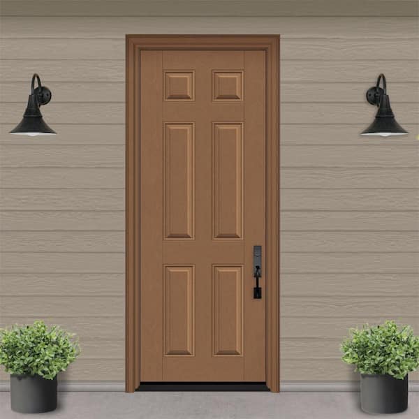 Regency 36 in. x 96 in. 6 Panel LHIS Autumn Wheat Stain Mahogany Fiberglass Prehung Front Door with 6-9/16 Jamb