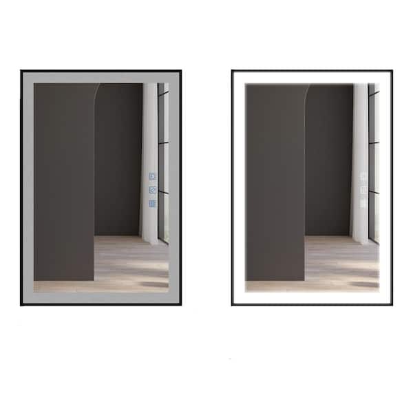 BW 40 in. W x 32 in. H Rectangular Frameless Led Mirror-Dimmable Wall Bathroom Vanity Mirror in Black