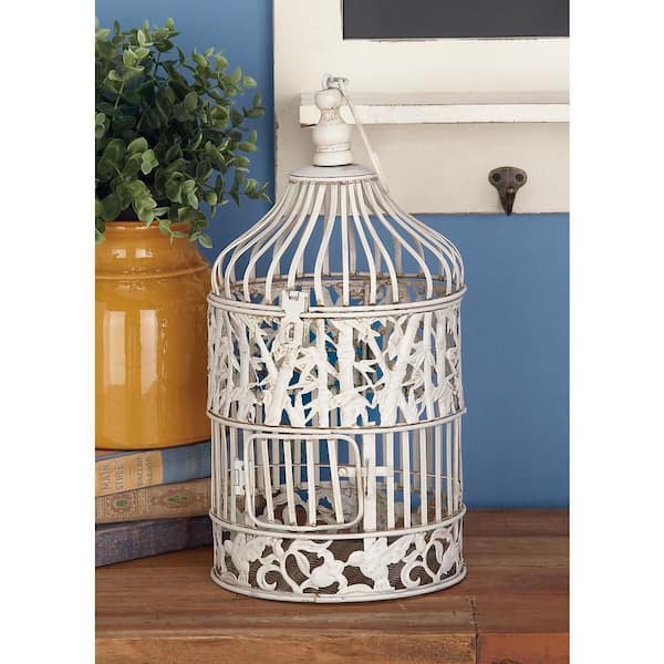 Litton Lane White Metal Indoor Outdoor Hinged Top Birdcage with Latch Lock Closure and Hanging Hook (2- Pack)