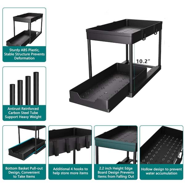Numhew Under Sink Organizer, 2 Tier Sliding Drawer Storage Rack