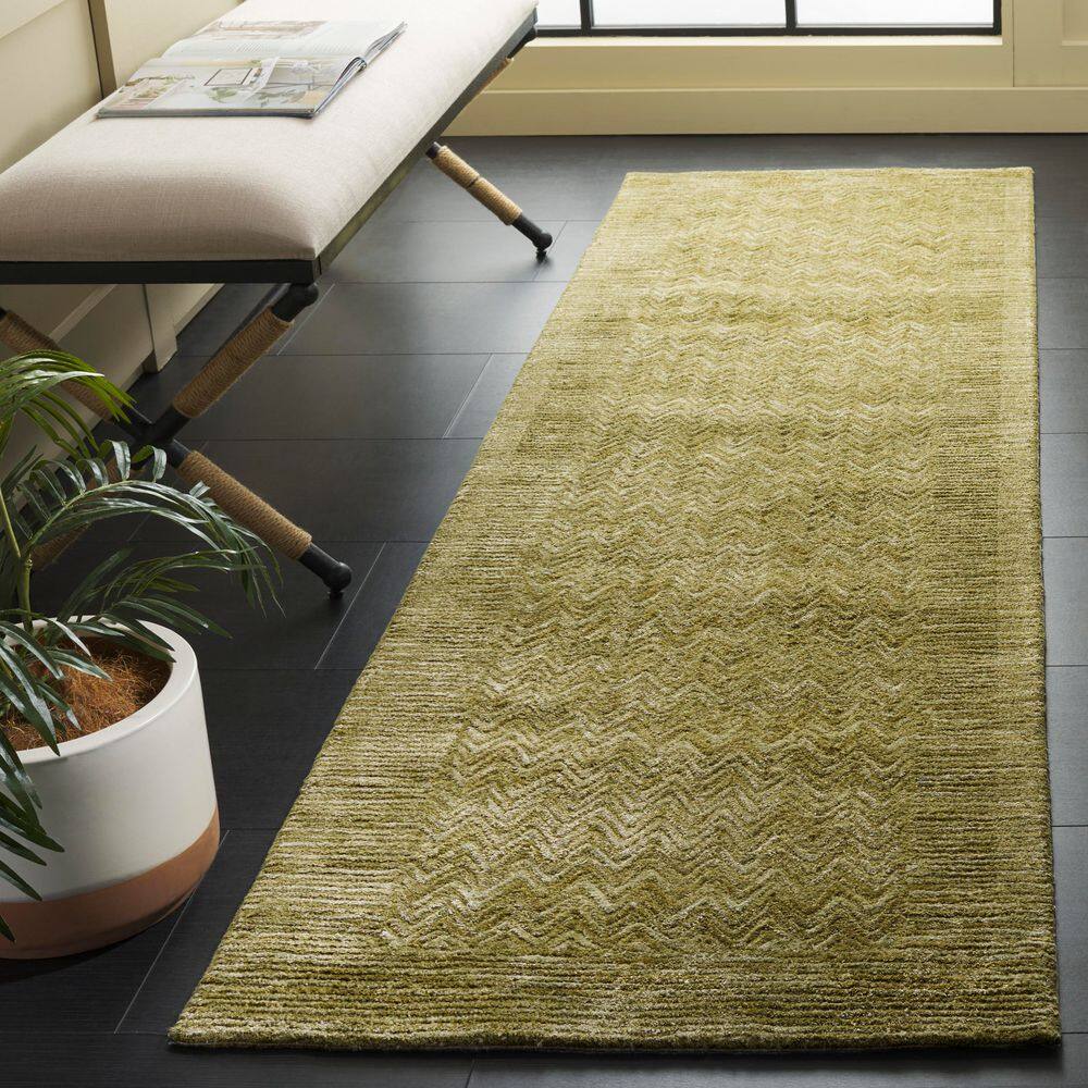 Soho 2 ft. x 8 ft. Green Distressed Zig-Zag Border Runner Rug price history on PriceWatchPro