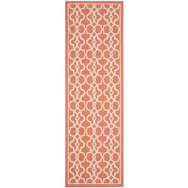 SAFAVIEH Courtyard Terracotta/Beige 3 ft. x 8 ft. Border Indoor/Outdoor Patio  Runner Rug