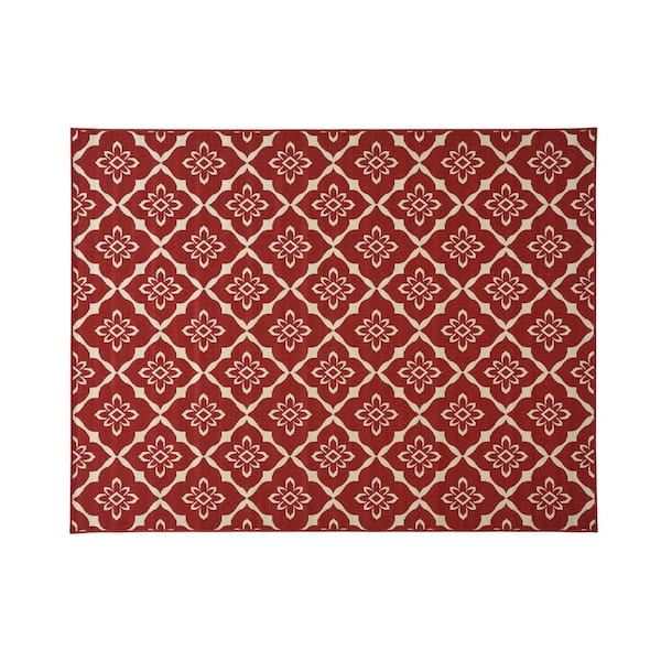 Noble House Gwen Red and Ivory 7 ft. x 10 ft. Indoor/Outdoor Area Rug