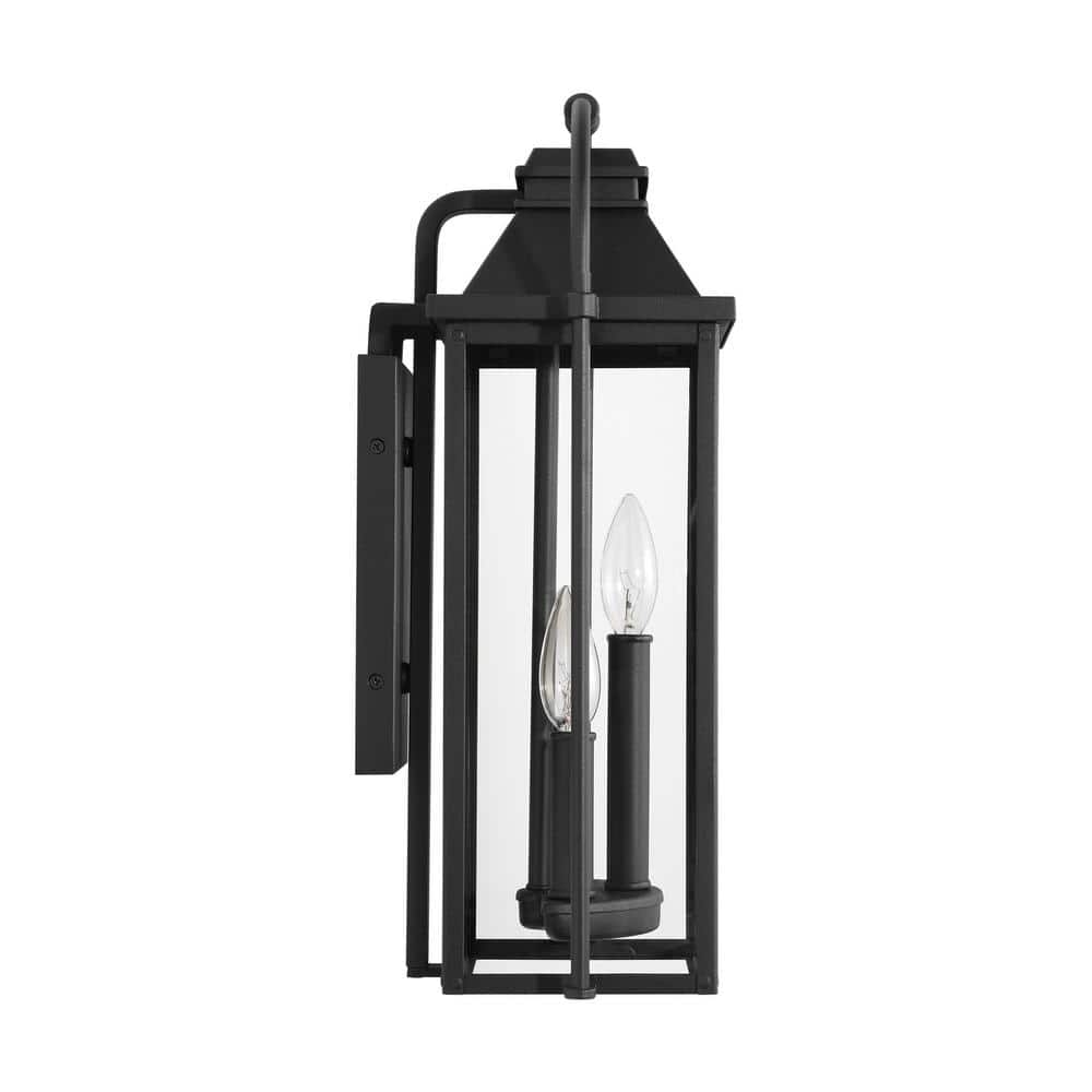 Textured Black 3-Light Outdoor Wall Sconce with Clear Glass Panels