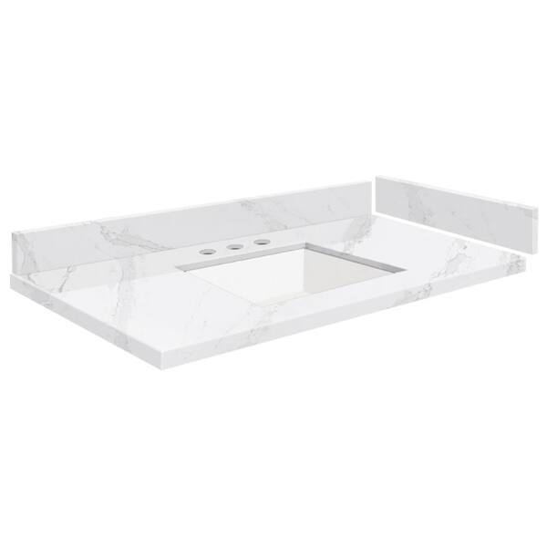 Transolid Silestone 36.75 in. W x 22.25 in. D Qt. White Rectangular Single Sink Vanity Top in Calcutta Gold