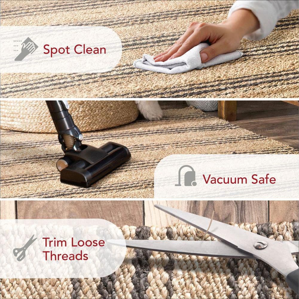 Sandy Natural Striped Jute Handmade Area Rug 3' x 5'