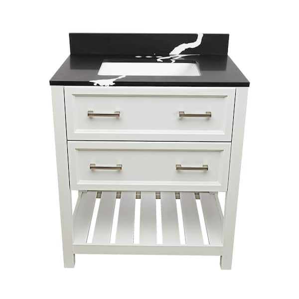 Ella Tremblant 31 in. W x 22 in. D x 36 in. H Bath Vanity in White with Quartz Stone Calacatta Black Top with White Basin