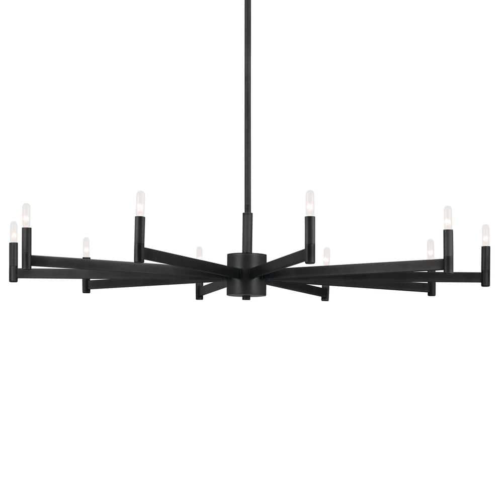 Erzo 48" Black Steel 10-Light Candle Style Chandelier