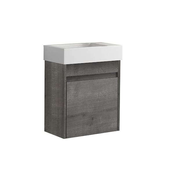 18.1 in. W x 10.2 in. D x 22.8 in. H Float Mounting Bath Vanity in Plaid Grey Oak with White Basin Top