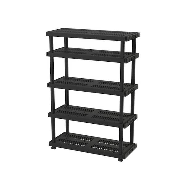 5 Tier Plastic Adjustable Garage Storage Shelving Unit in Black (48 in. W x 75 in. H x 20 in. D)