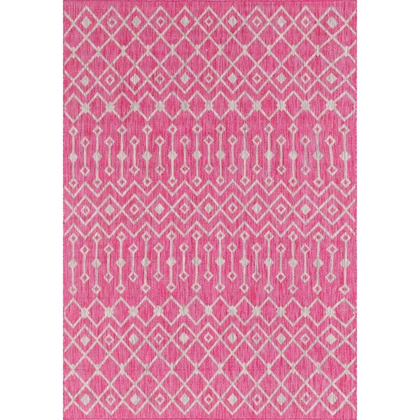 Unique Loom Pink/Gray Tribal Trellis Outdoor 6 ft. x 9 ft. Area Rug