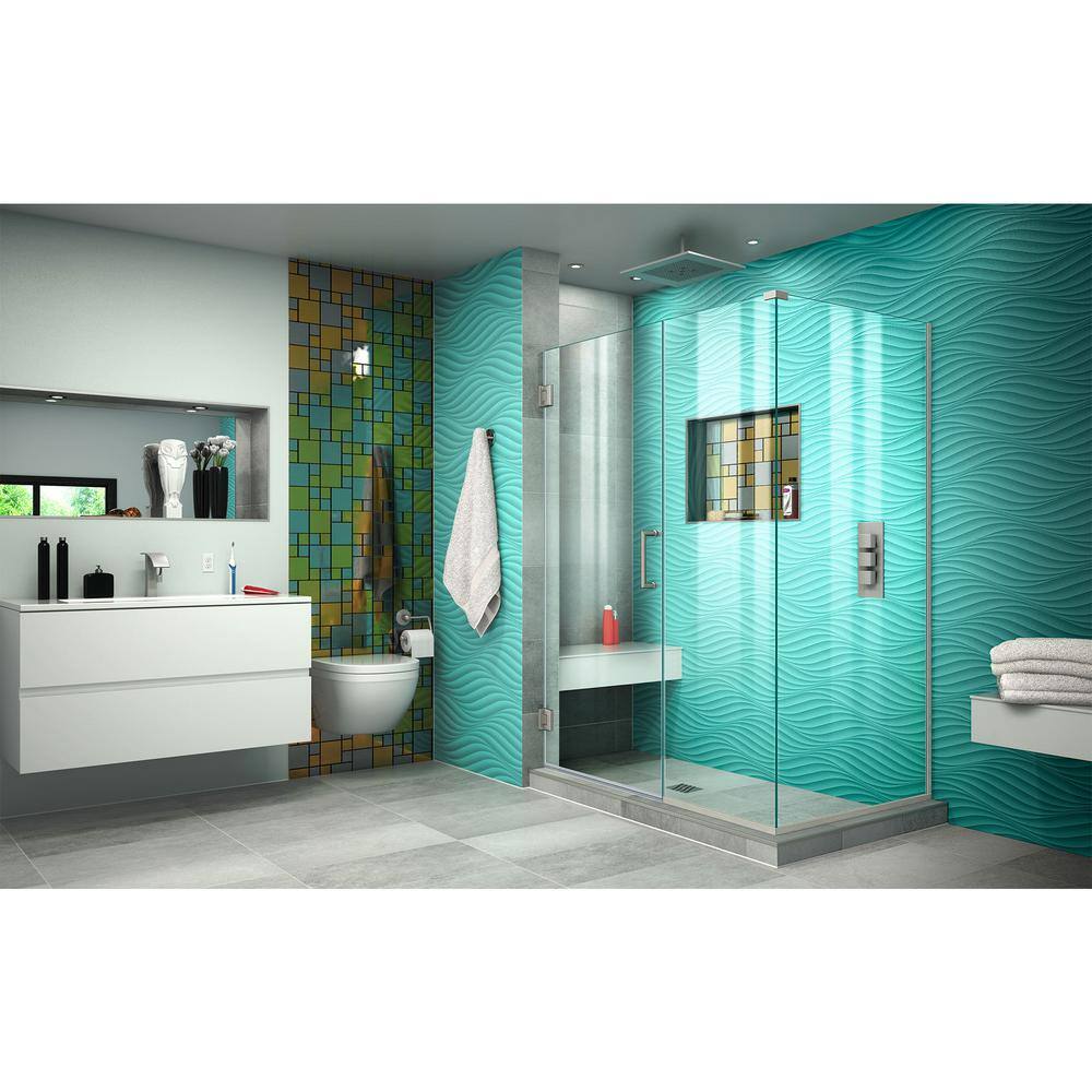 Unidoor Plus Frameless Clear Glass Hinged Shower Enclosure with Distressed Bronze Finish