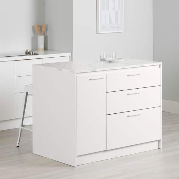 South Shore Myro Faux White Marble and White 46.75 in. Kitchen Island 16757