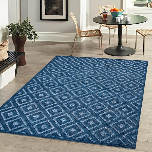 JONATHAN Y Portmany Neutral Diamond Trellis Navy 4 ft. x 6 ft. Indoor/Outdoor Area Rug