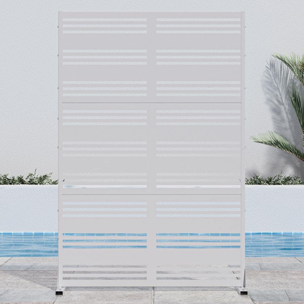 72 in. H x 47 in. W White Outdoor Metal Privacy Screen Garden Fence Stripe 