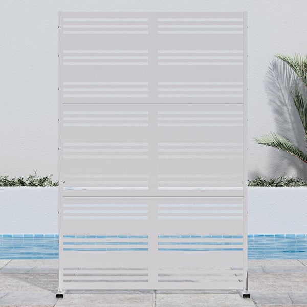 Lirago 72 in. H x 47 in. W White Outdoor Metal Privacy Screen Garden Fence Stripe Pattern Wall Applique