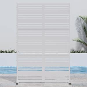 72 in. H x 47 in. W White Outdoor Metal Privacy Screen Garden Fence Stripe Pattern Wall Applique