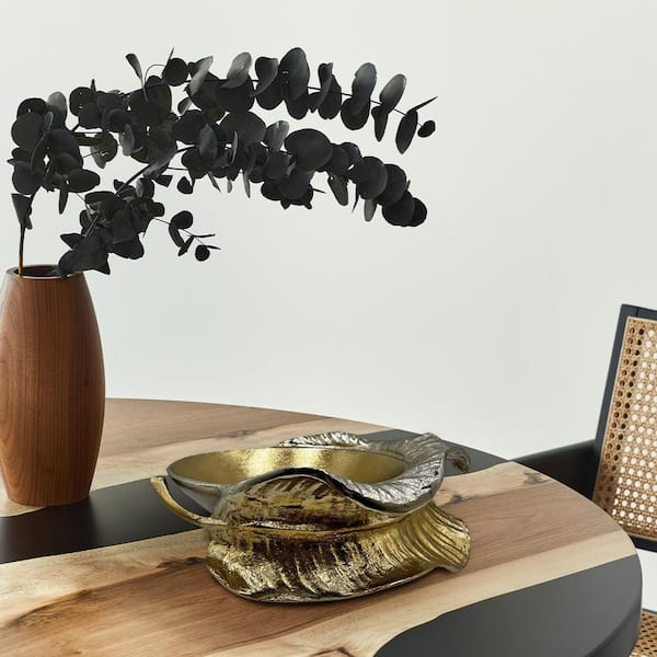 castellousa Gold 14 in. x 5 in. Decorative Handmade Aluminum Metal Artistic Bowl