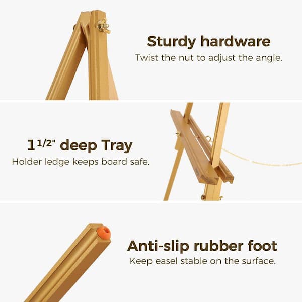 3-Pieces Upgraded Gold Wooden Tripod Easel Stand for Sign, Poster