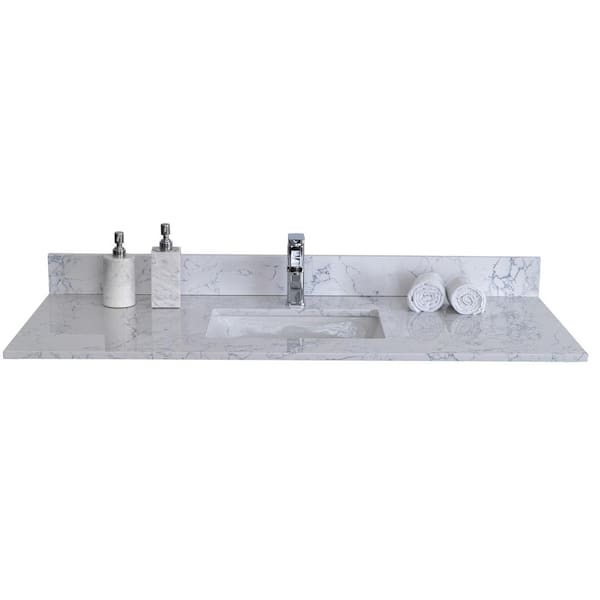 JimsMaison 31 in. W x 22 in. D Engineered Stone Composite Carrara Jade Rectangular Single Sink Vanity Top