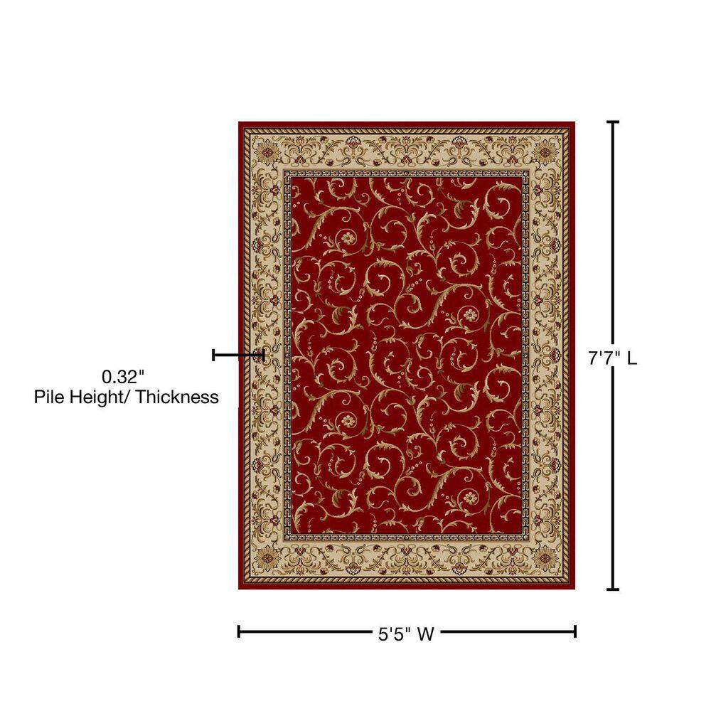 Elegant Red Floral 5'5" x 7'7" Synthetic Rectangular Area Rug