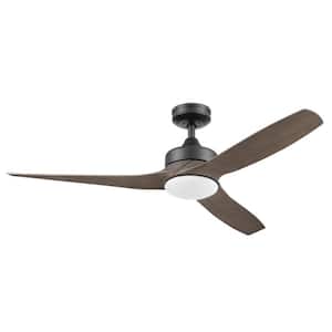 Lynton 52 in. Indoor/Outdoor Color Changing LED Matte Black and Wood Grain Ceiling Fan Remote Control