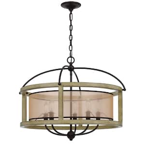 Palencia Rubber Wood 5-Light Round Chandelier with Organza Shade