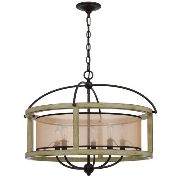 CAL Lighting Palencia Rubber Wood 5Light Round Chandelier with Organza Shade FX37815 The