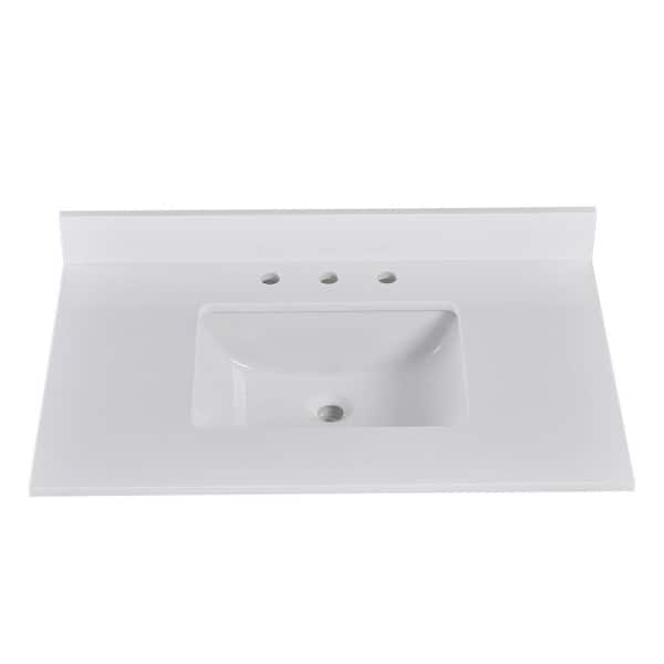 YASINU Malus 36 in. W. x 22 in. D Engineered Stone Composite White Rectangular Single Sinks Bathroom Vanity Top in Snow White