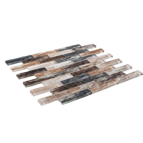 Giovan Desmond Brown/Tan/Blue/Gray 11-3/4 in. x 11-3/4 in. Textured Glass Brick Joint Mosaic Tile (4.8 sq. ft./Case)