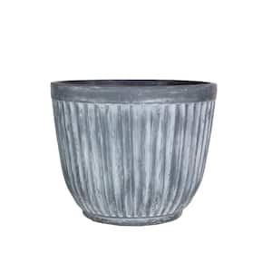 14 in. Dia Weathered Galvanized Gray Composite Outdoor Grooved Planter