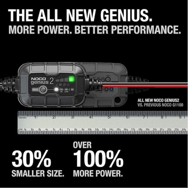 NOCO genius GENIUS2, 2-Amp Direct-Mount Onboard, 12V Charger, Maintainer,  and Battery Desulfator with Temperature Compensation Genius2