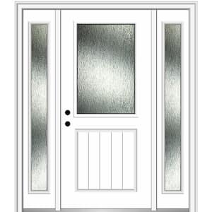 64 in. x 80 in. Right-Hand Inswing Rain Glass Brilliant White Fiberglass Prehung Front Door on 4-9/16 in. Frame