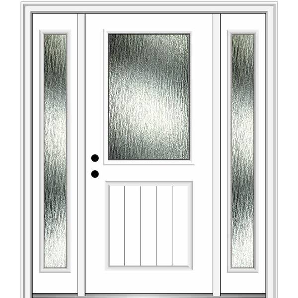MMI Door 64 in. x 80 in. Right-Hand Inswing Rain Glass Brilliant White Fiberglass Prehung Front Door on 6-9/16 in. Frame
