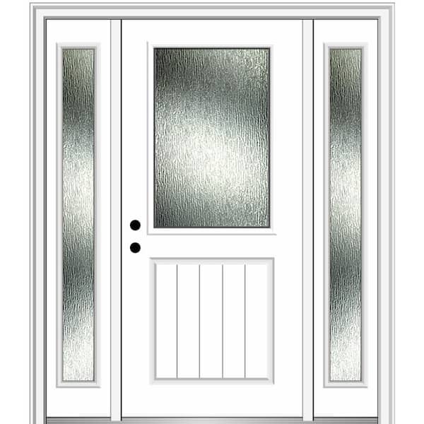MMI DOOR 60 in. x 80 in. Right-Hand Inswing Rain Glass Primed Fiberglass Prehung Front Door on 4-9/16 in. Frame