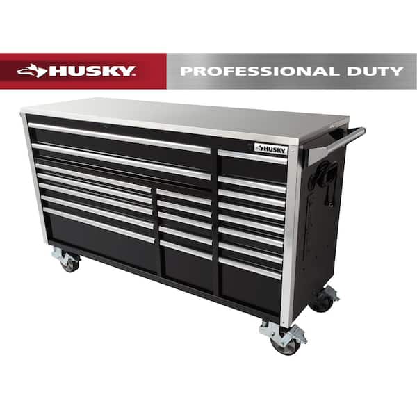 Tool Storage 72 in. W x 25 in. D Professional Duty Black Mobile Workbench Cabinet with Stainless Steel Top