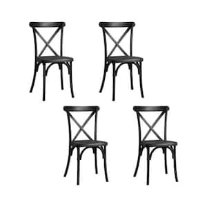 4-Piece Matte Black Resin Waterproof Outdoor Dining Chair with Cross Back Design