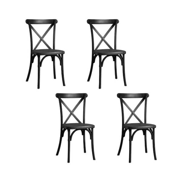 Misopily 4-Piece Matte Black Resin Waterproof Outdoor Dining Chair with Cross Back Design